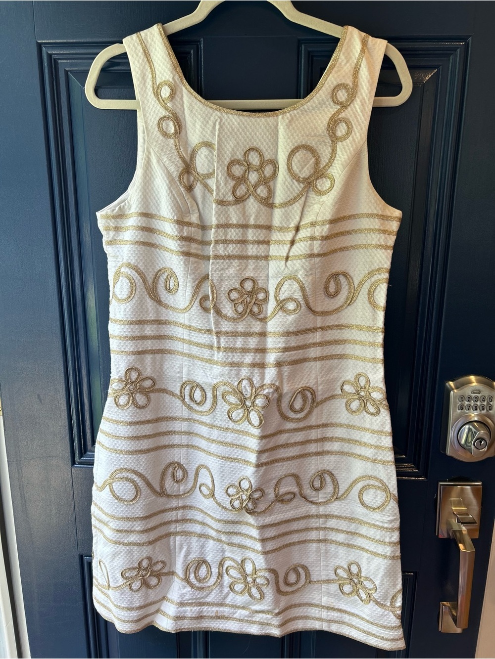 Lilly Pulitzer Cream Dress with Gold Embroidered Floral Accents